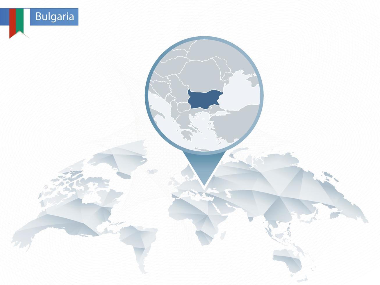 mapa del mundo redondeado abstracto con mapa de bulgaria detallado anclado. vector