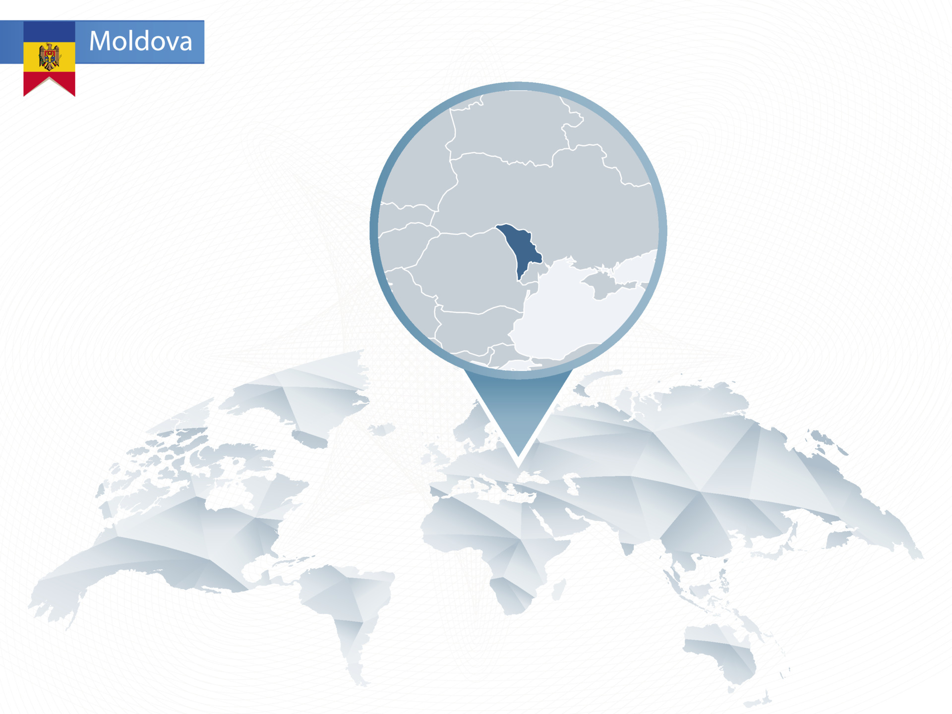 Abstract Rounded World Map With Pinned Detailed Moldova Map 7103528 Abstract Rounded World Map With Pinned Detailed Moldova Map Vector 