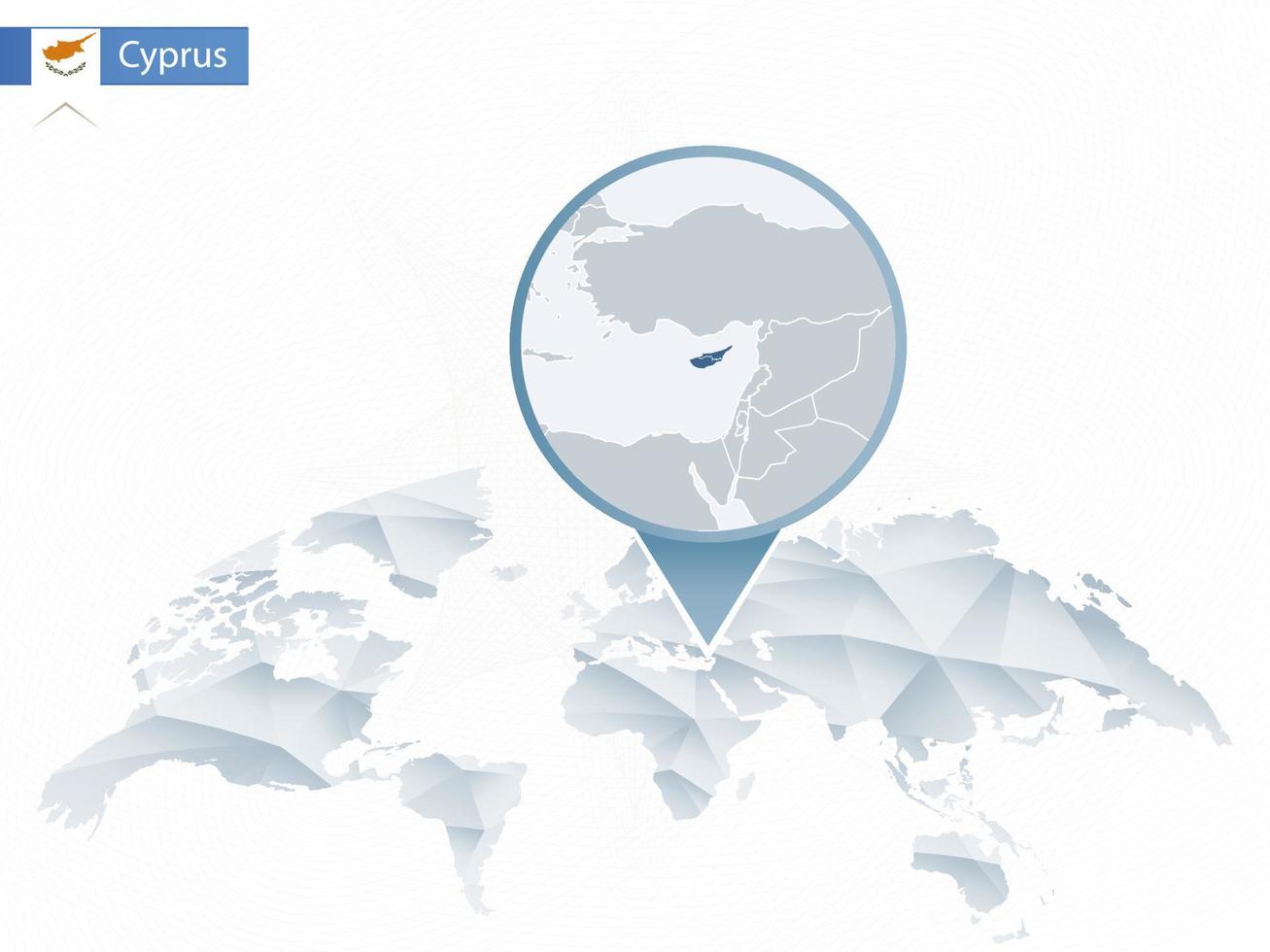 mapa del mundo redondeado abstracto con mapa de Chipre detallado anclado. vector