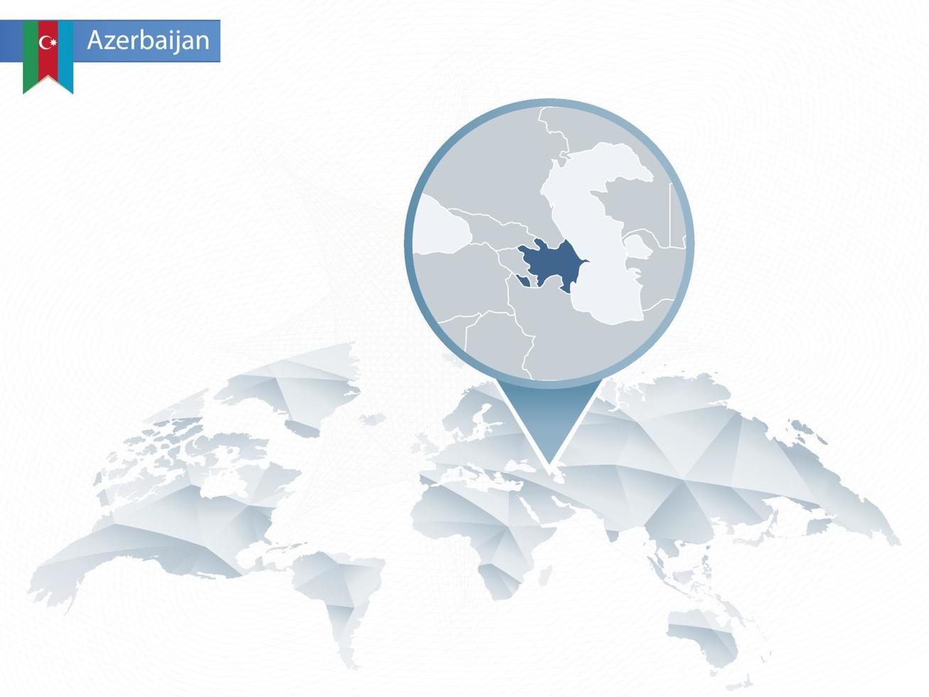 mapa del mundo redondeado abstracto con mapa detallado de azerbaiyán anclado. vector