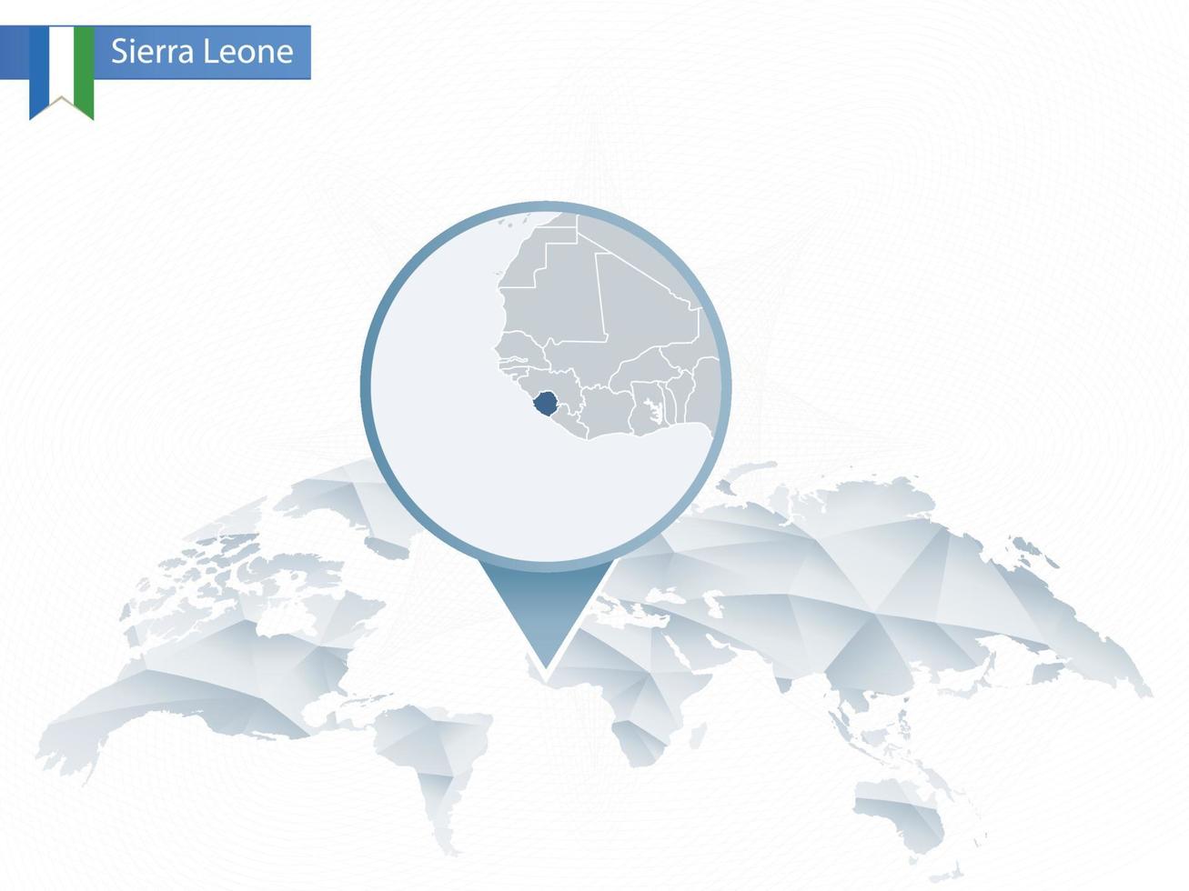 mapa del mundo redondeado abstracto con mapa detallado de sierra leona anclado. vector