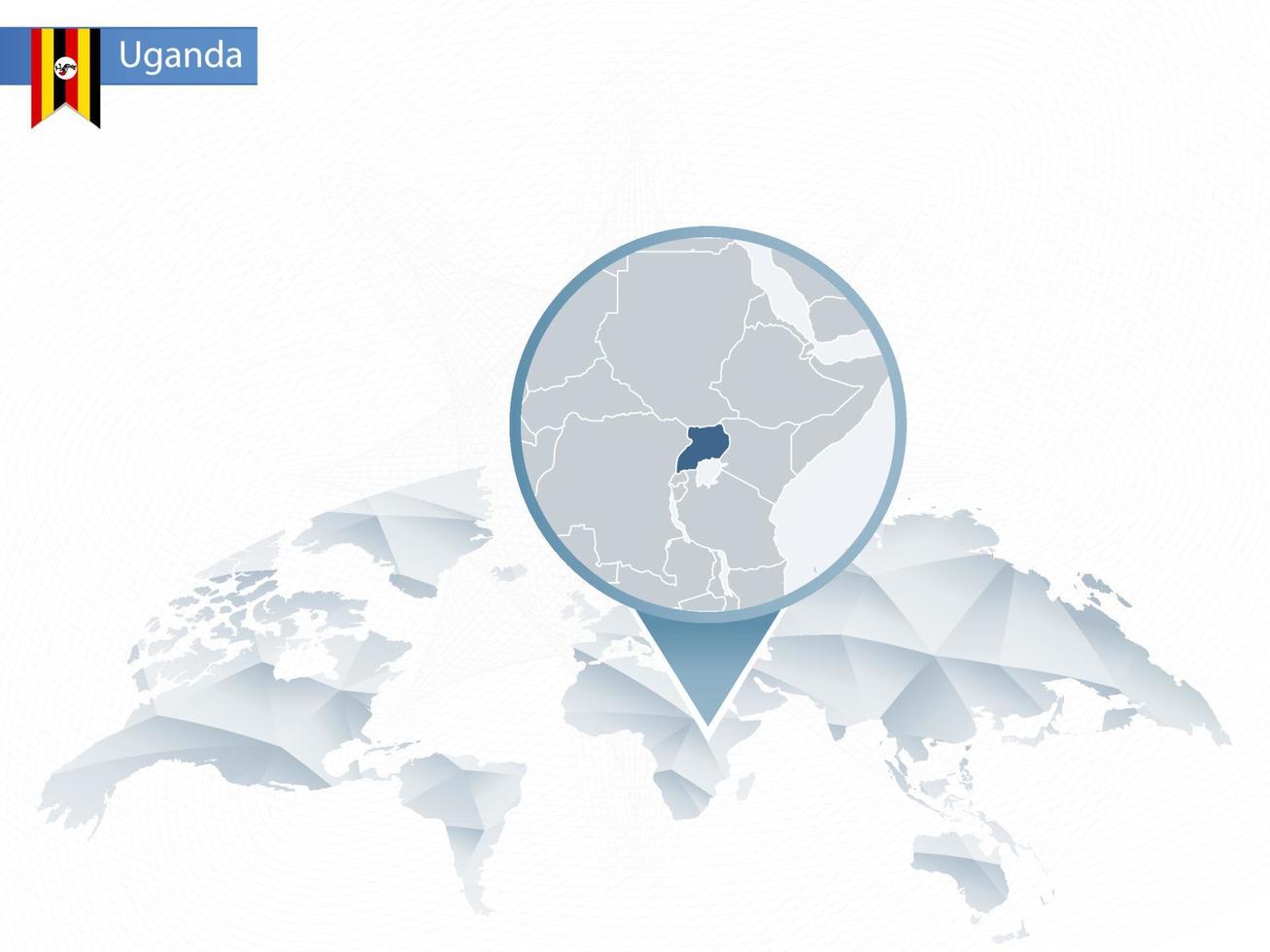 Abstract rounded World Map with pinned detailed Uganda map. vector