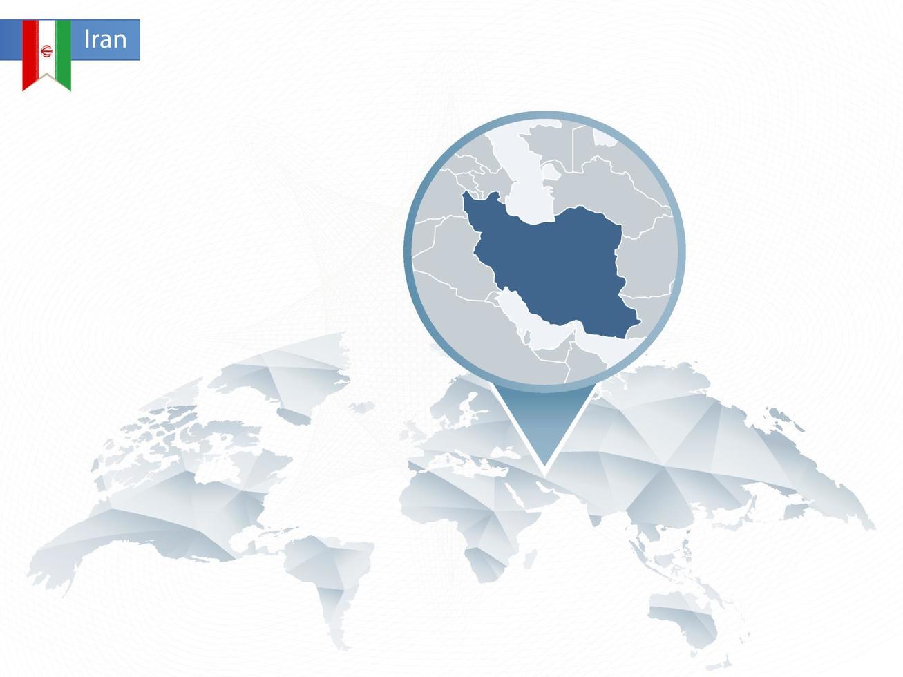 mapa del mundo redondeado abstracto con mapa de irán detallado anclado. vector