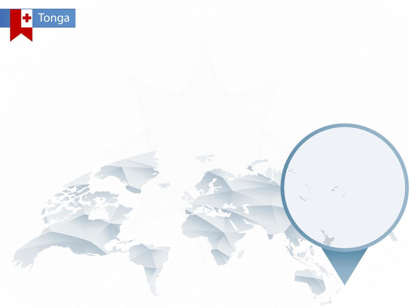 Abstract rounded World Map with pinned detailed Tonga map. vector