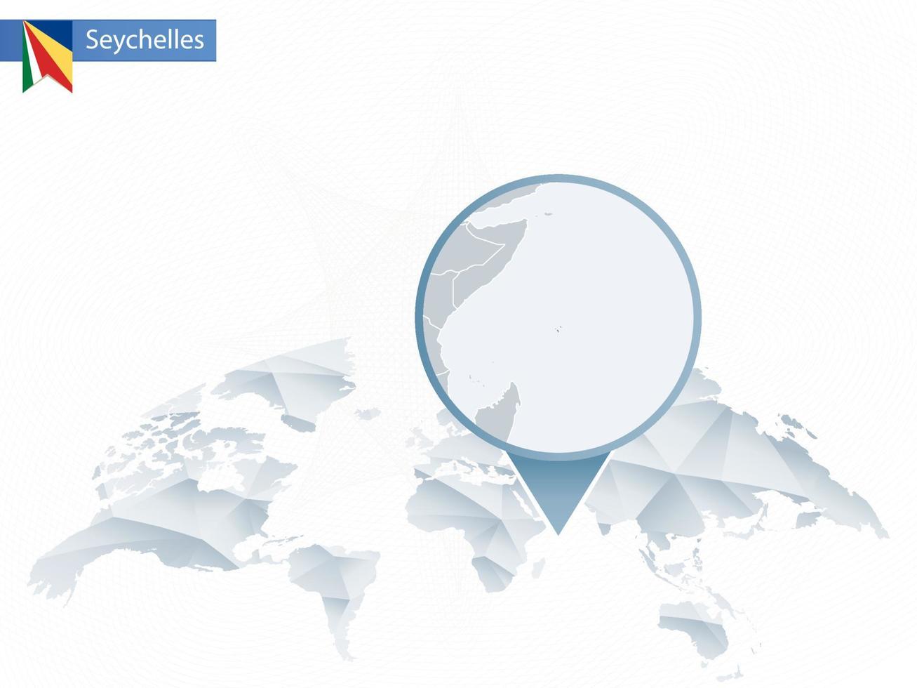 mapa del mundo redondeado abstracto con mapa de seychelles detallado anclado. vector