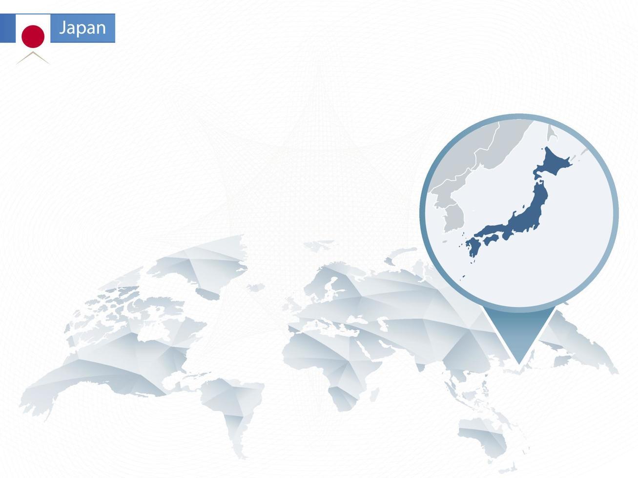 Abstract rounded World Map with pinned detailed Japan map. vector