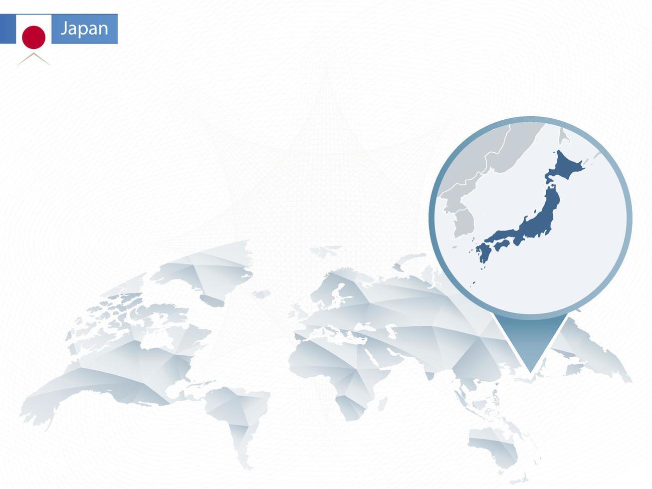 mapa del mundo redondeado abstracto con mapa detallado de Japón anclado. vector