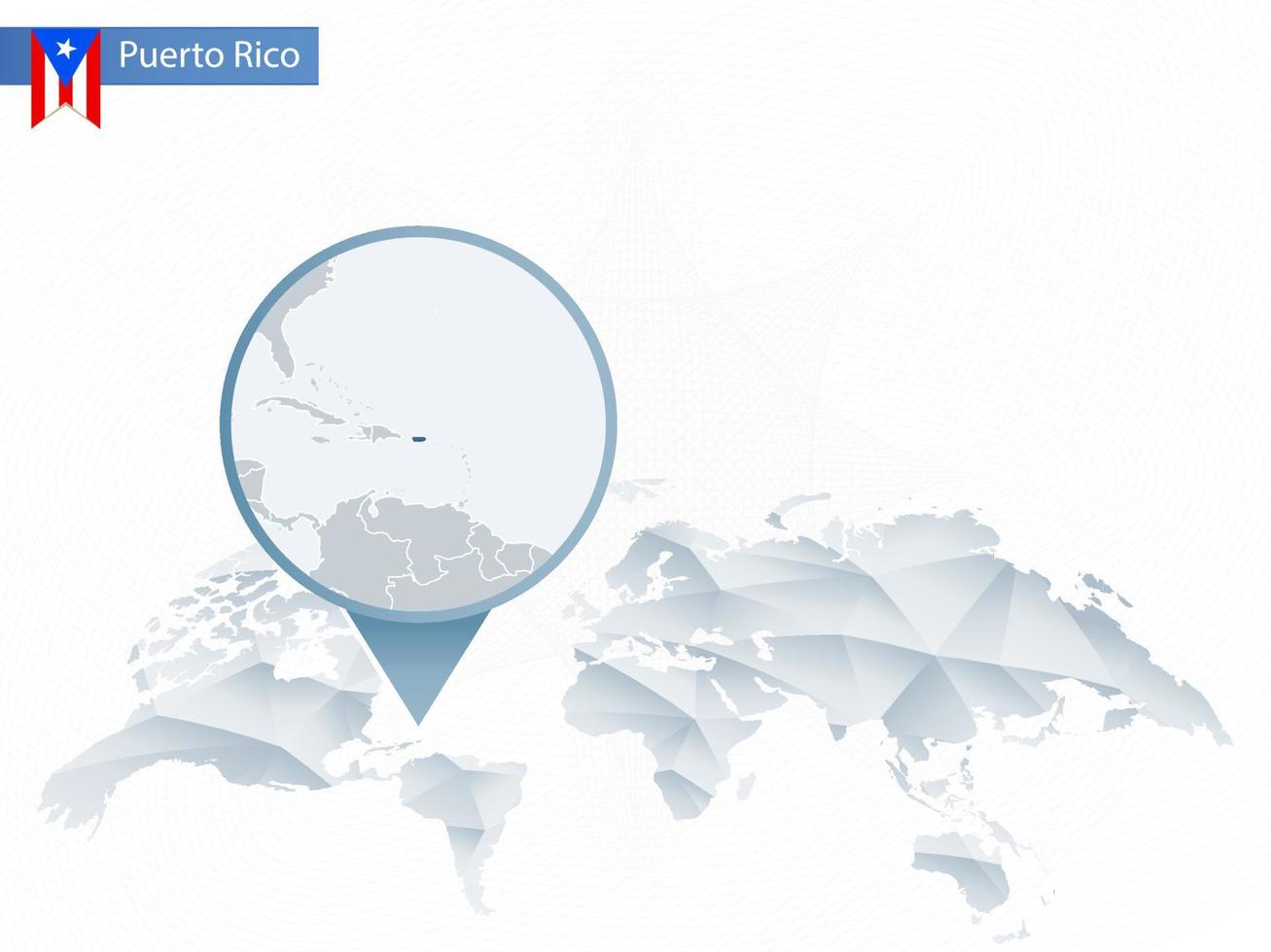 mapa del mundo redondeado abstracto con mapa de puerto rico detallado anclado. vector