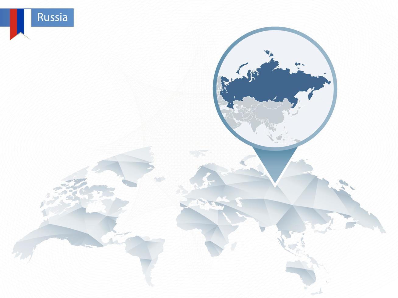 mapa del mundo redondeado abstracto con mapa detallado de rusia anclado. vector