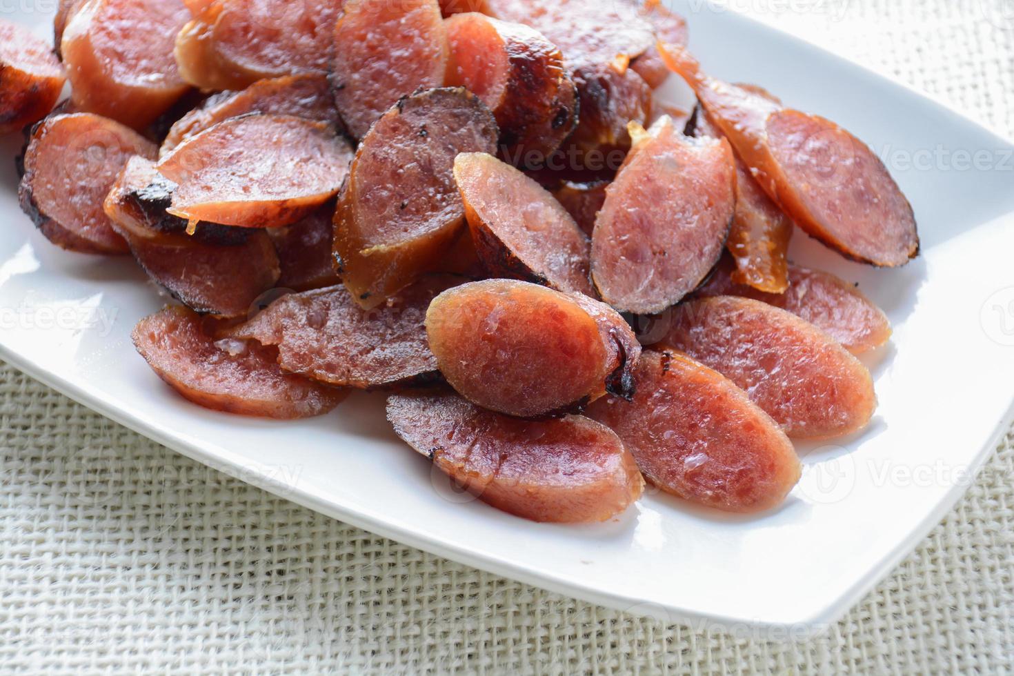 Chinese sausage, is a generic term referring to the many different types of sausages origin in China. There are different kinds ranging from those made using fresh pork, pig livers and duck livers. photo