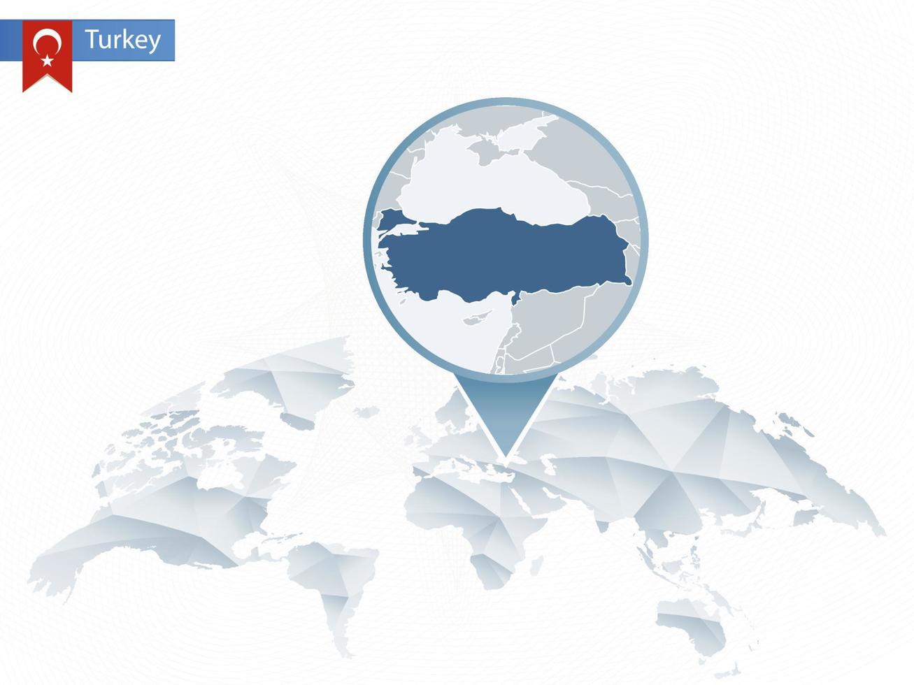 Abstract rounded World Map with pinned detailed Turkey map. vector