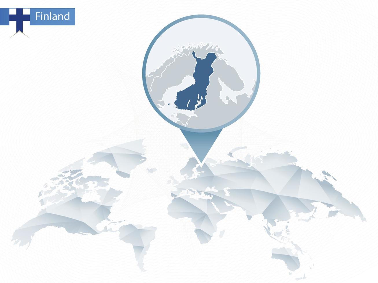 Abstract rounded World Map with pinned detailed Finland map. vector