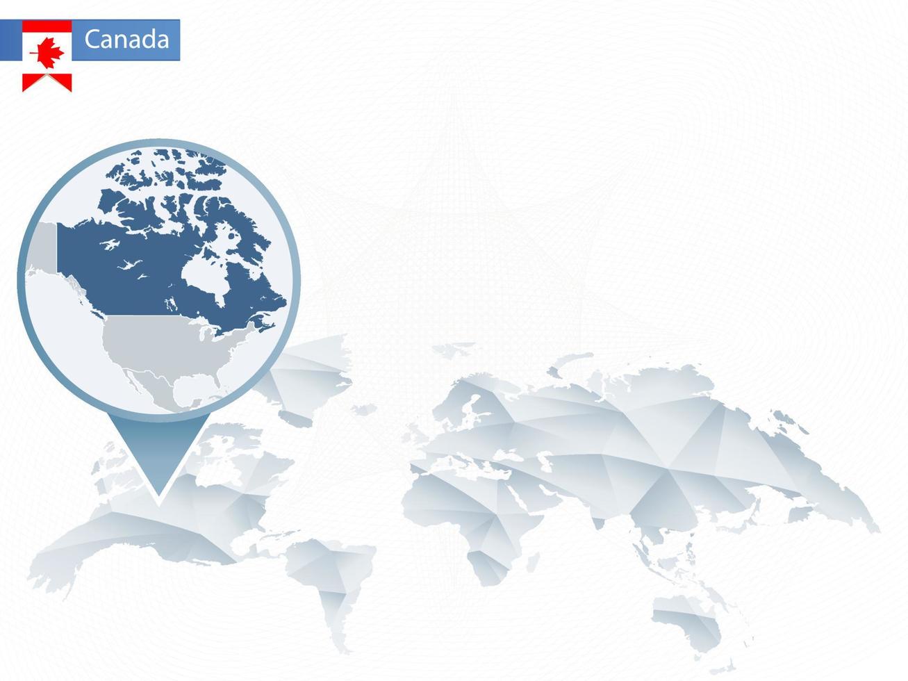 Abstract rounded World Map with pinned detailed Canada map. vector