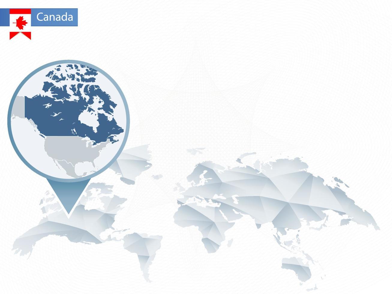 mapa del mundo redondeado abstracto con mapa detallado de canadá anclado. vector