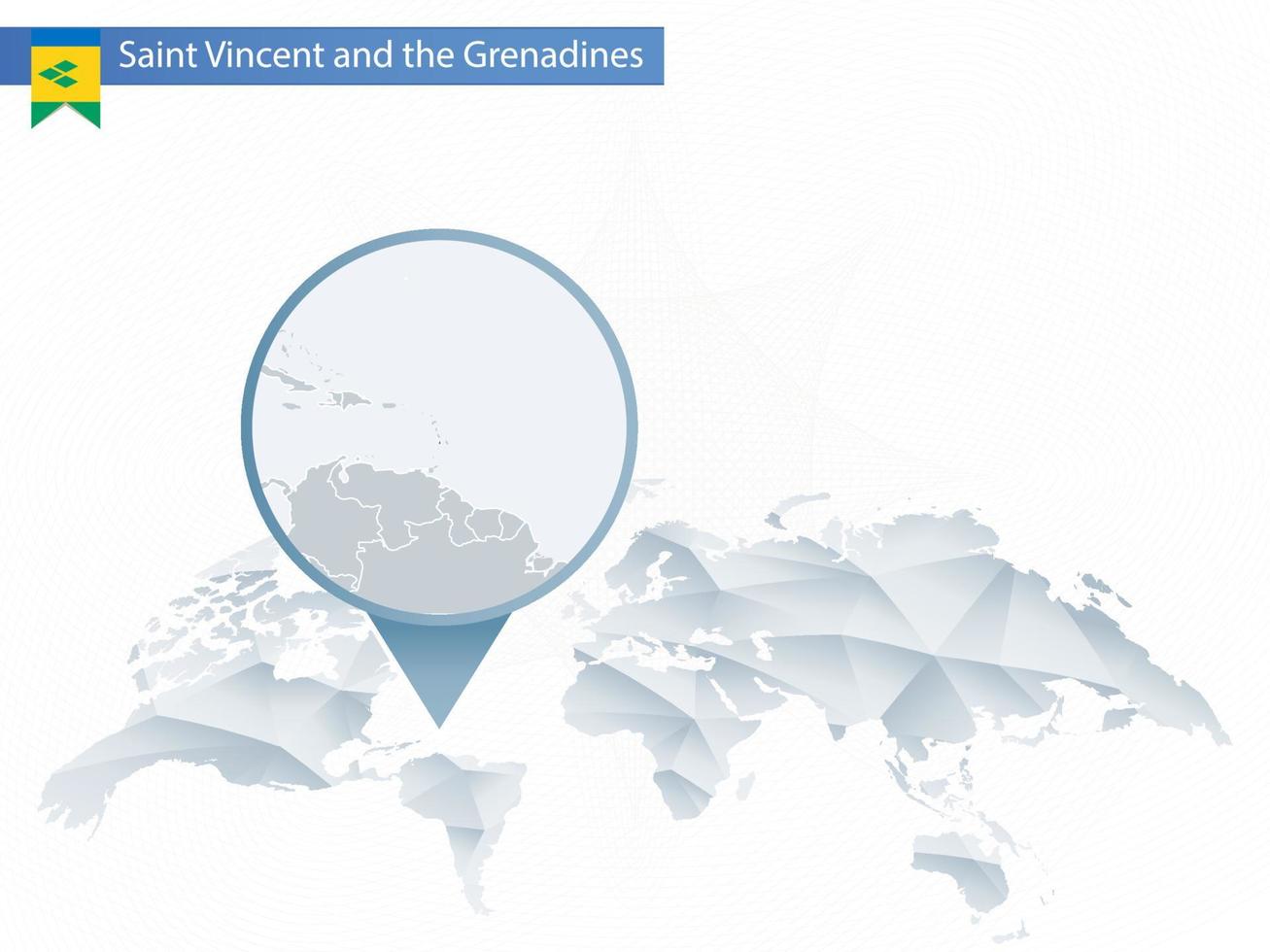 mapa del mundo redondeado abstracto con mapa detallado de san vicente y las granadinas. vector