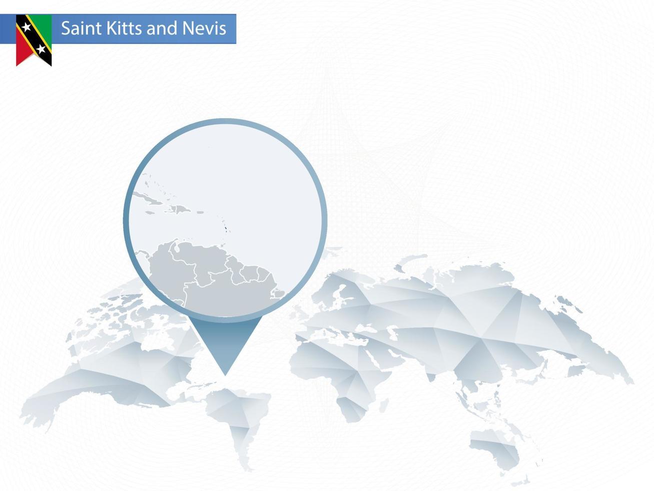 Abstract rounded World Map with pinned detailed Saint Kitts and Nevis map. vector