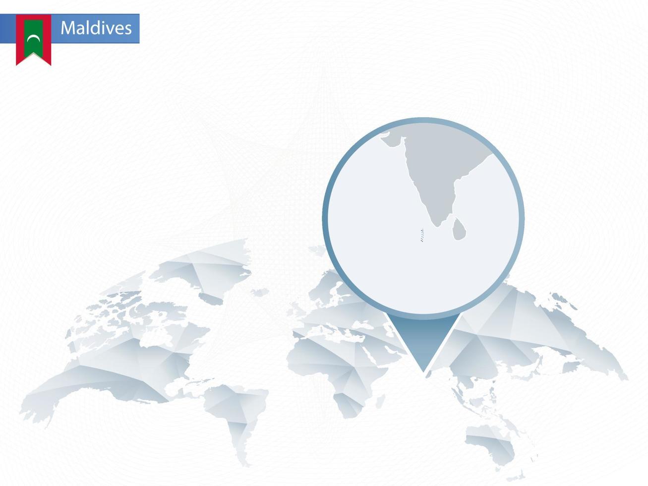 Abstract rounded World Map with pinned detailed Maldives map. vector