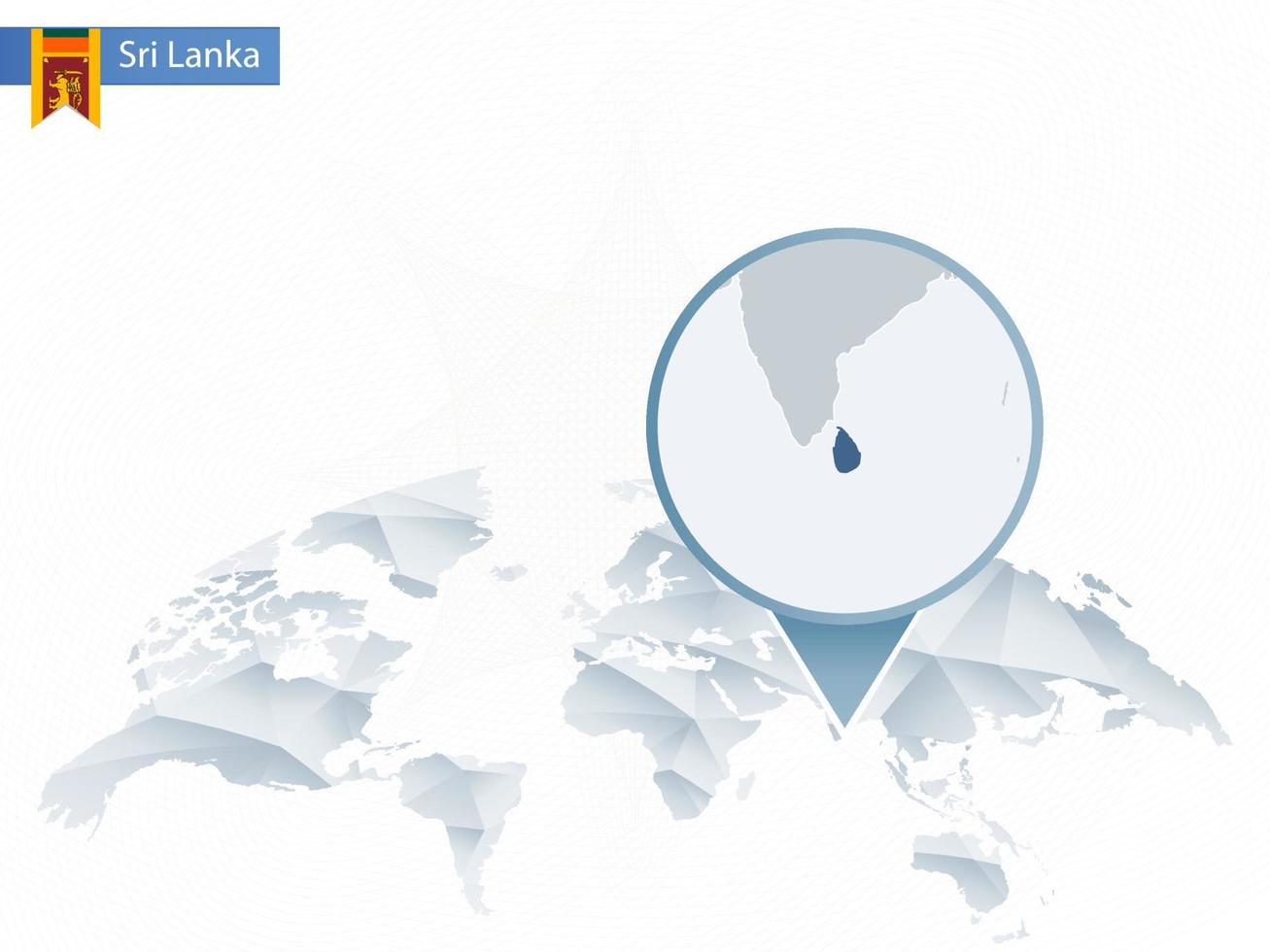 Abstract rounded World Map with pinned detailed Sri Lanka map. vector