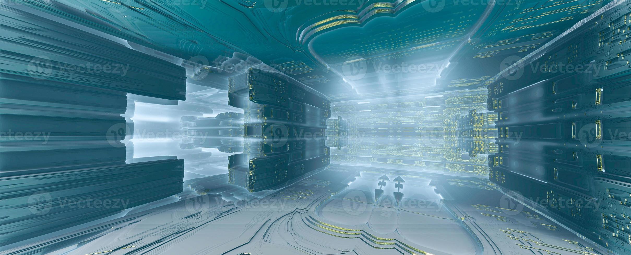 diseño fractal generado por ordenador abstracto. Ilustración de extraterrestres 3d de una hermosa habitación infinita matemática mandelbrot conjunto fractal azul metálico. foto