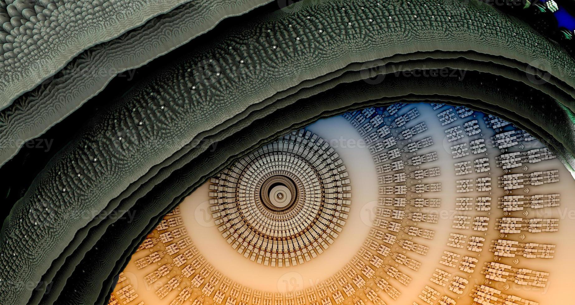 diseño fractal generado por ordenador abstracto. Ilustración de extraterrestres 3d de un hermoso mandelbrot matemático infinito establece fondo de ojo abstracto fractal foto