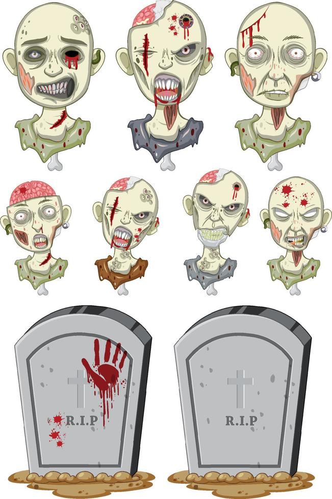 conjunto de objetos zombies de halloween vector