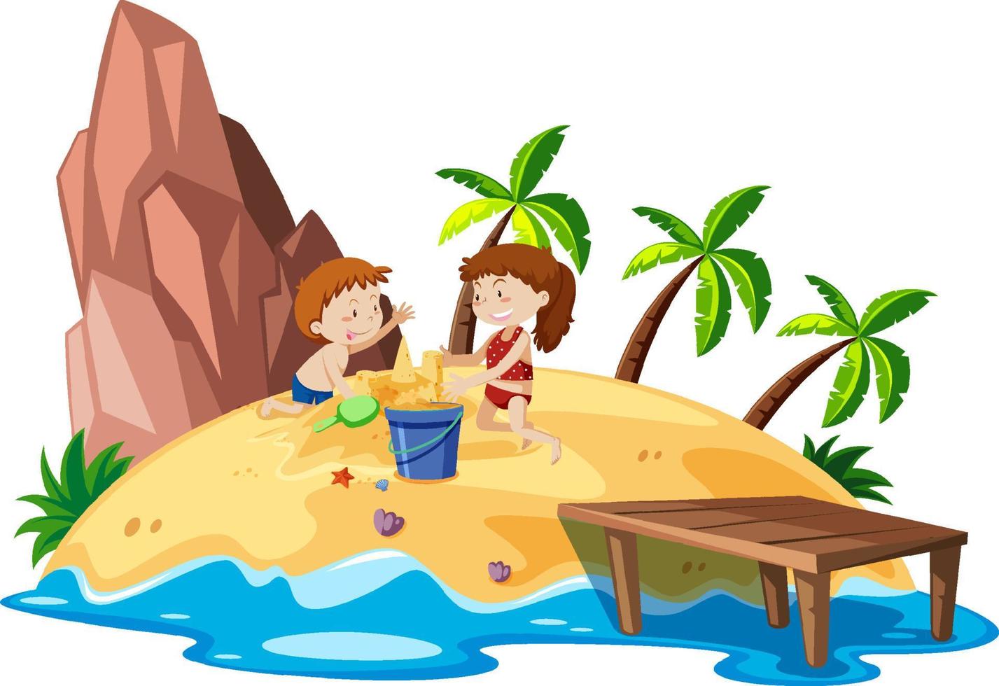 isla tropical con gente de vacaciones vector