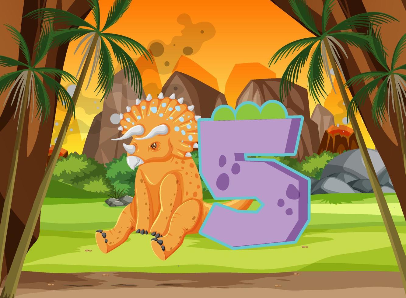 A dinosaur with number five cartoon vector