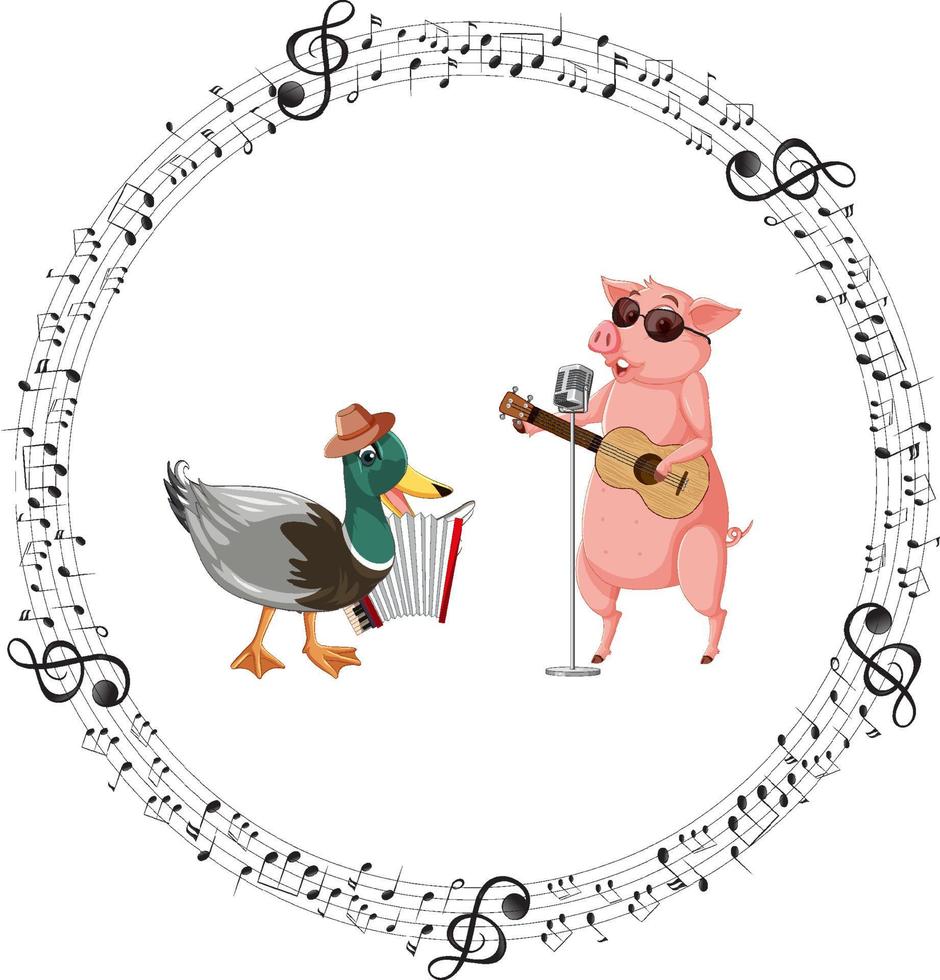 Duck and piggy playing music cartoon vector