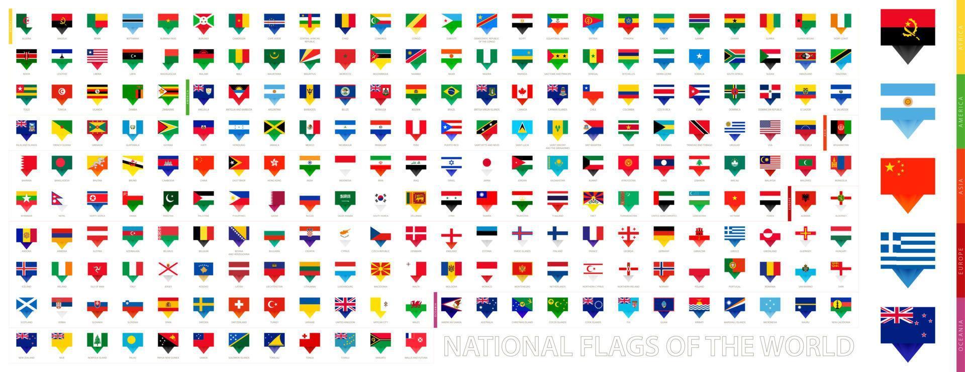 All national flags of the world, pin flags collection. vector
