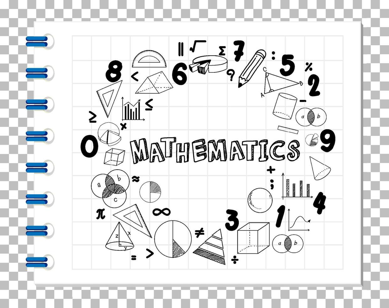 Doodle fórmula matemática con fuente matemática en la página del cuaderno vector