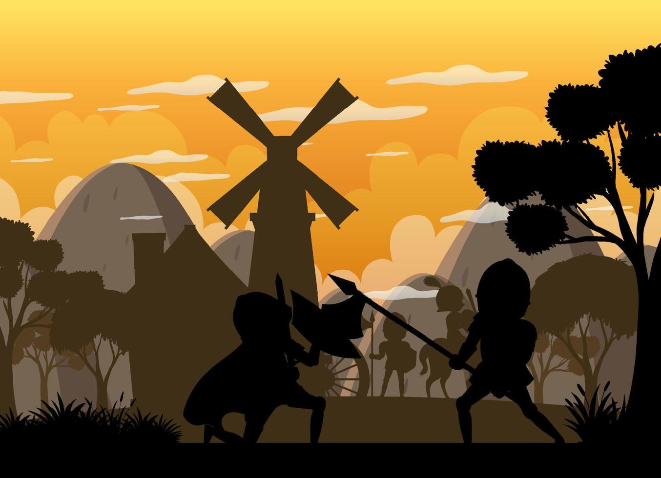 Silhouette scene with medieval vector