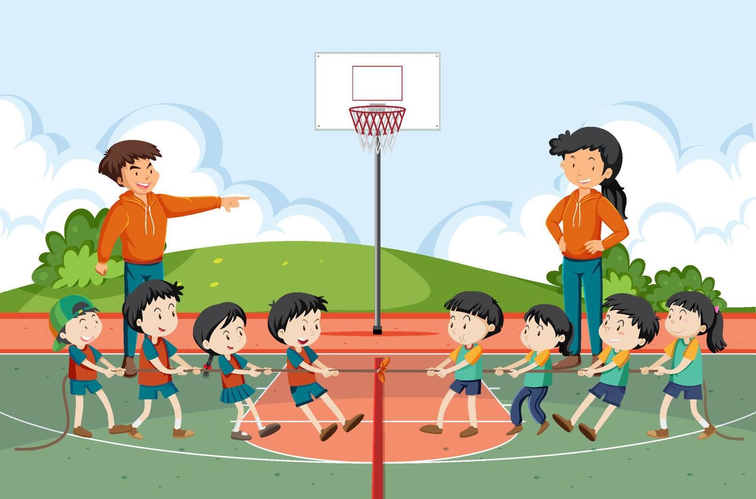 Children playing tug of war game vector