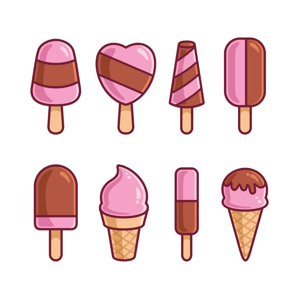 colección de dibujos animados de helado de fresa de chocolate vector