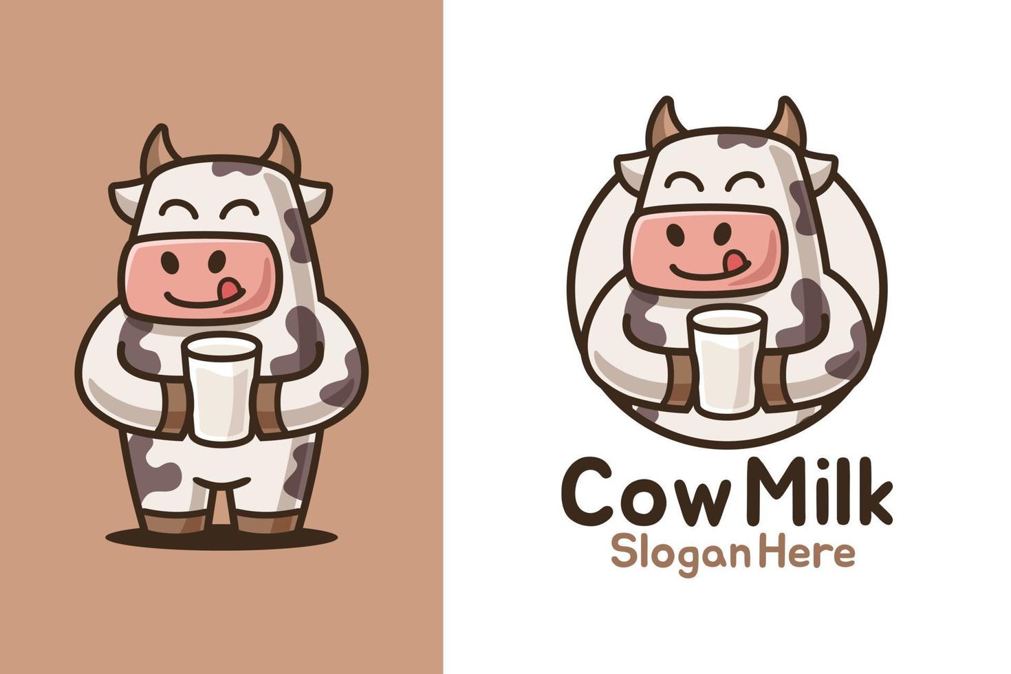 diseño de logotipo de dibujos animados de leche potable de vaca vector