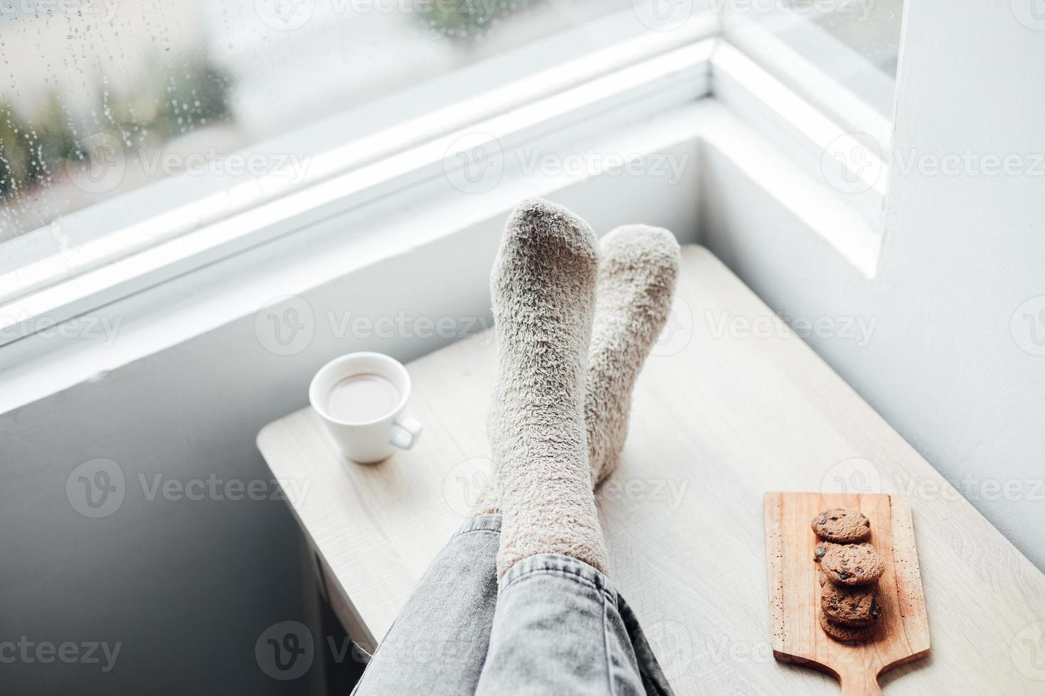 disfrutando del invierno en casa foto