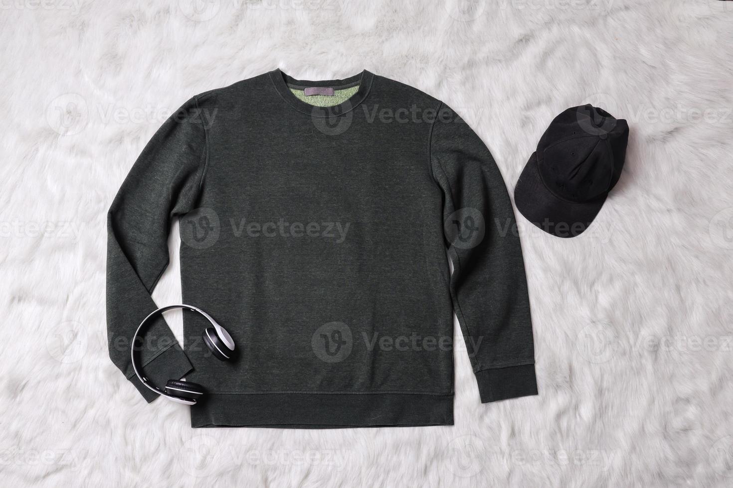 Sweatshirt Mockup Lying over grey surface. Flat lay sweater template photo