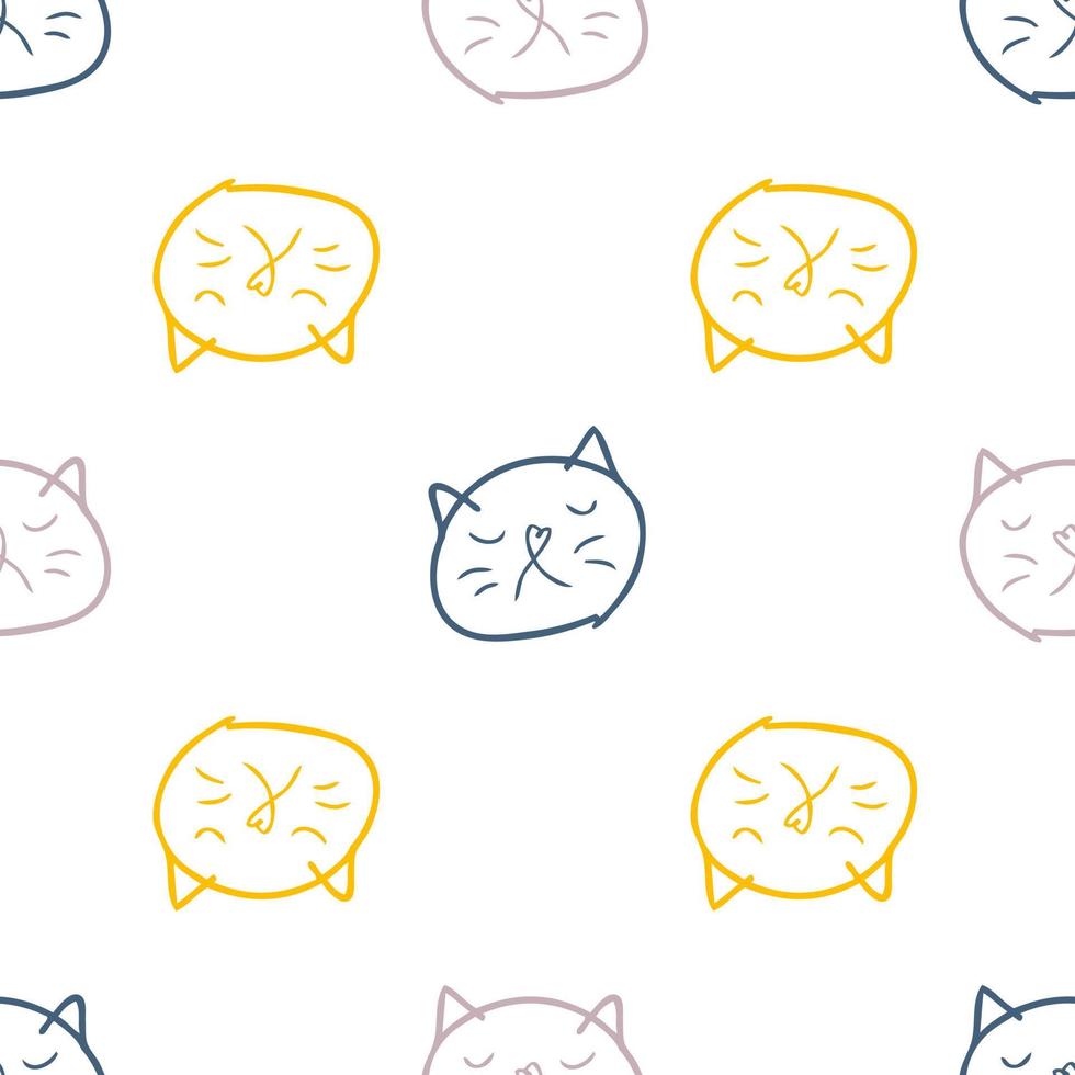 Doodle seamless pattern with colorful cats faces. vector