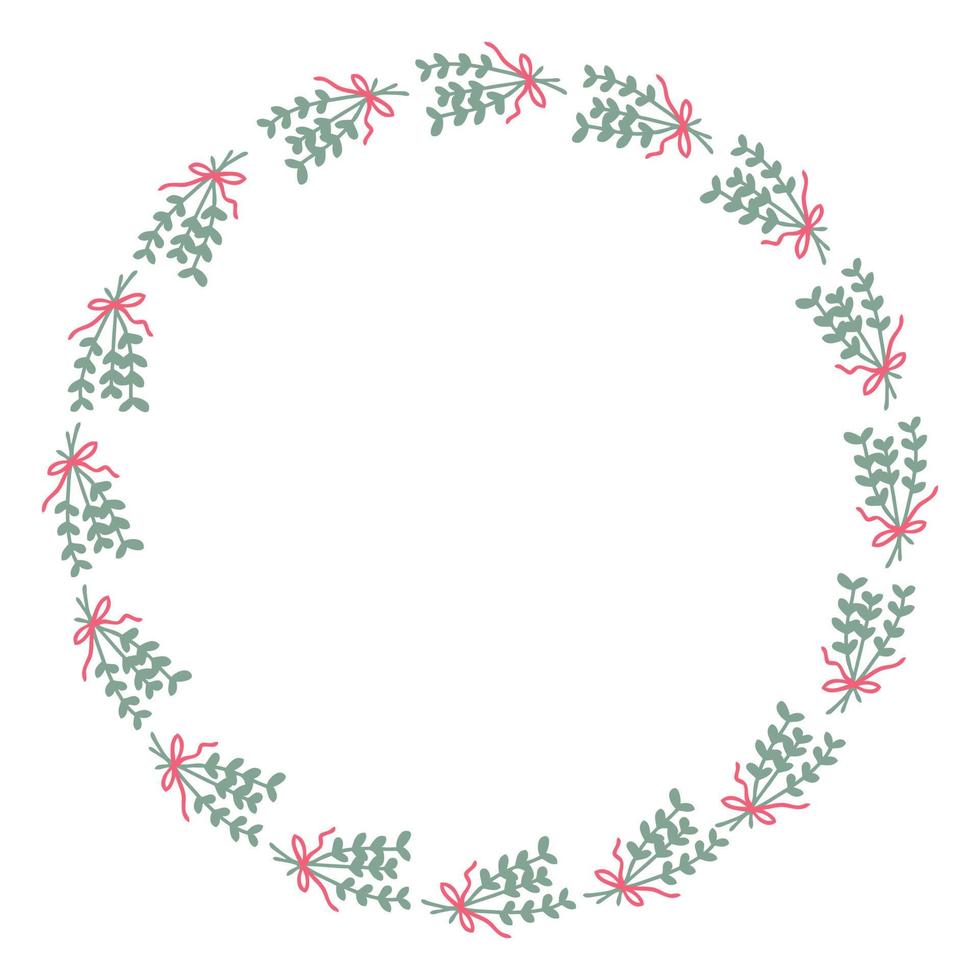 Bouquet of branches with ribbon frame isolated on white background. vector