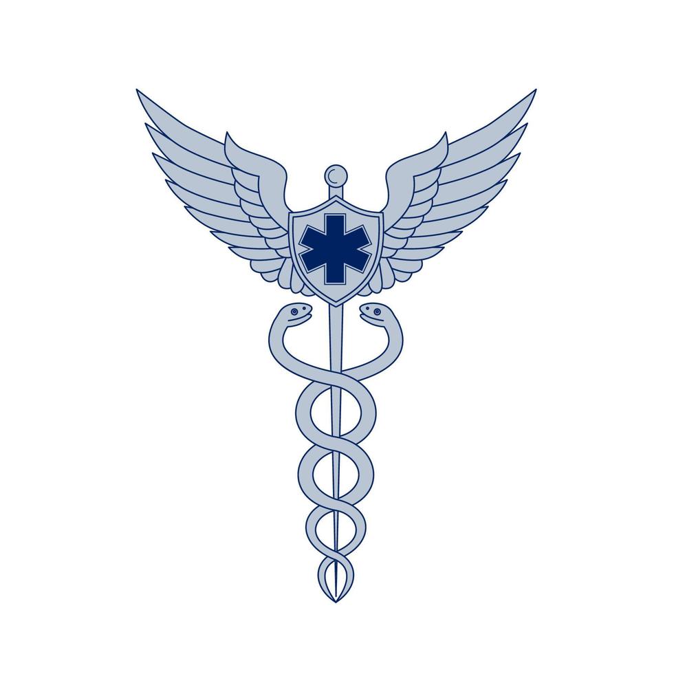 Caduceus With Pilot Wings EMT Star Icon vector
