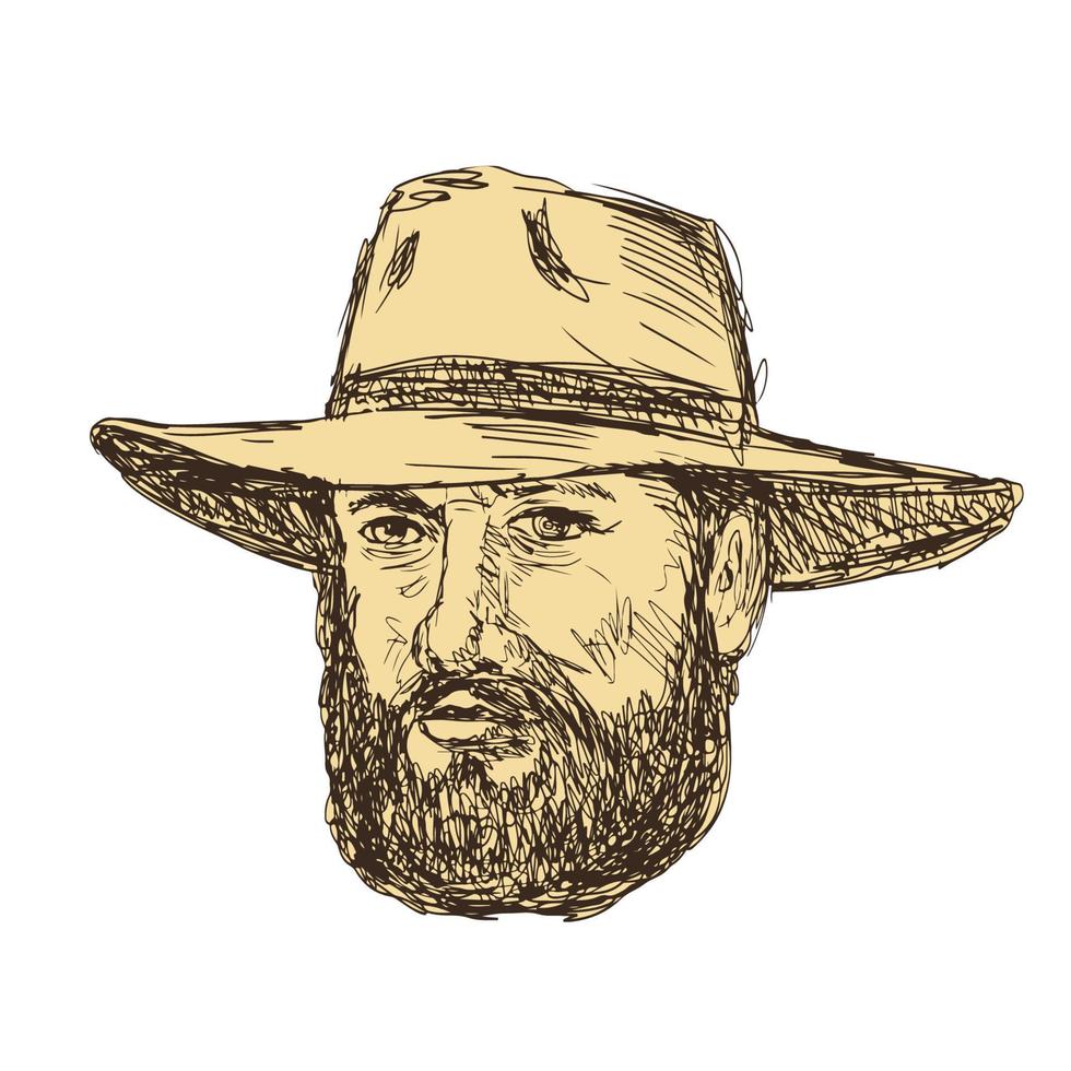 Bearded Cowboy Head Drawing vector