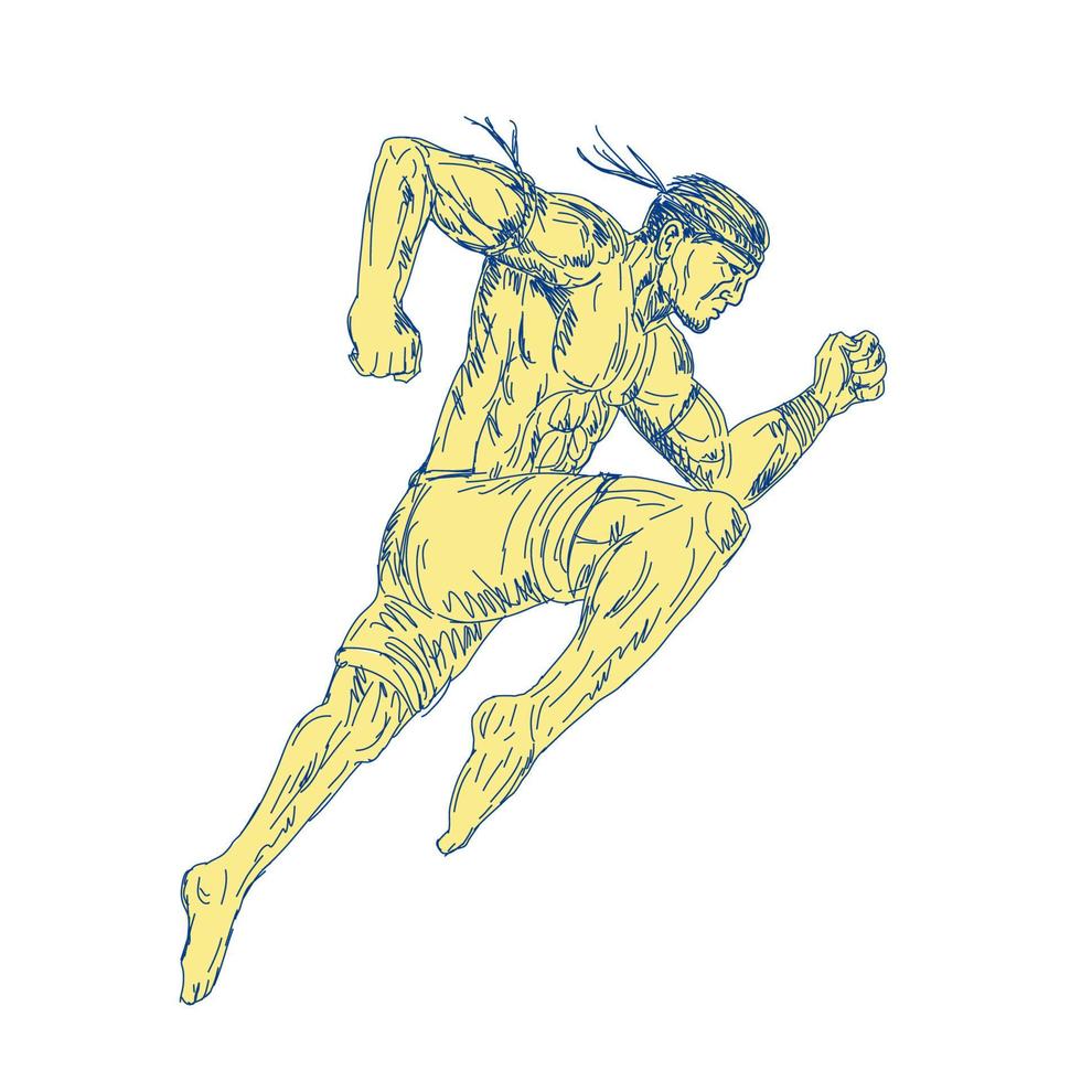 Muay Thai Fighter Kicking Side Drawing vector