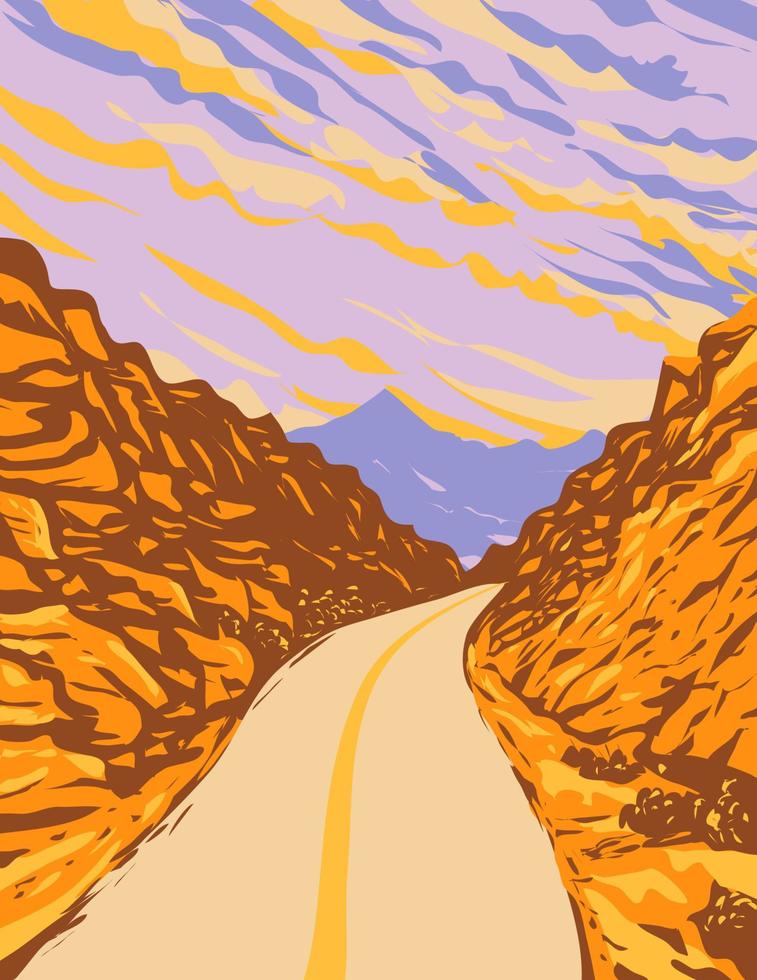 Red Rock Canyon National Conservation Area in Nevada USA with Road WPA Poster Art vector