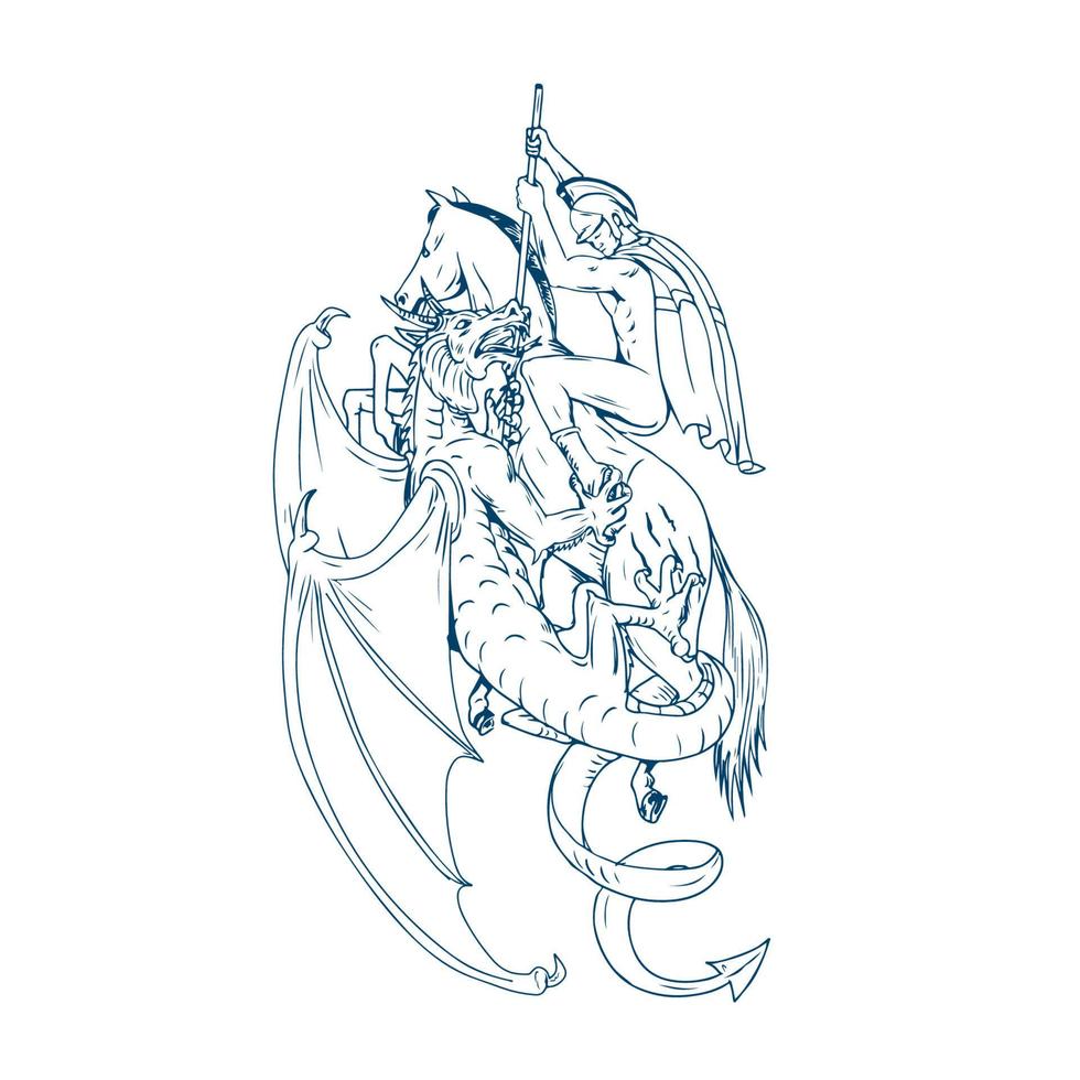 St. George Slay Dragon Drawing vector
