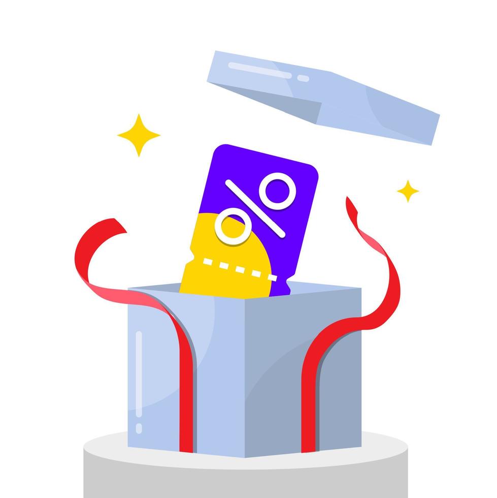 get vouchers from gift box concept illustration flat design vector eps10. modern graphic element for landing page, empty state ui, infographic, icon
