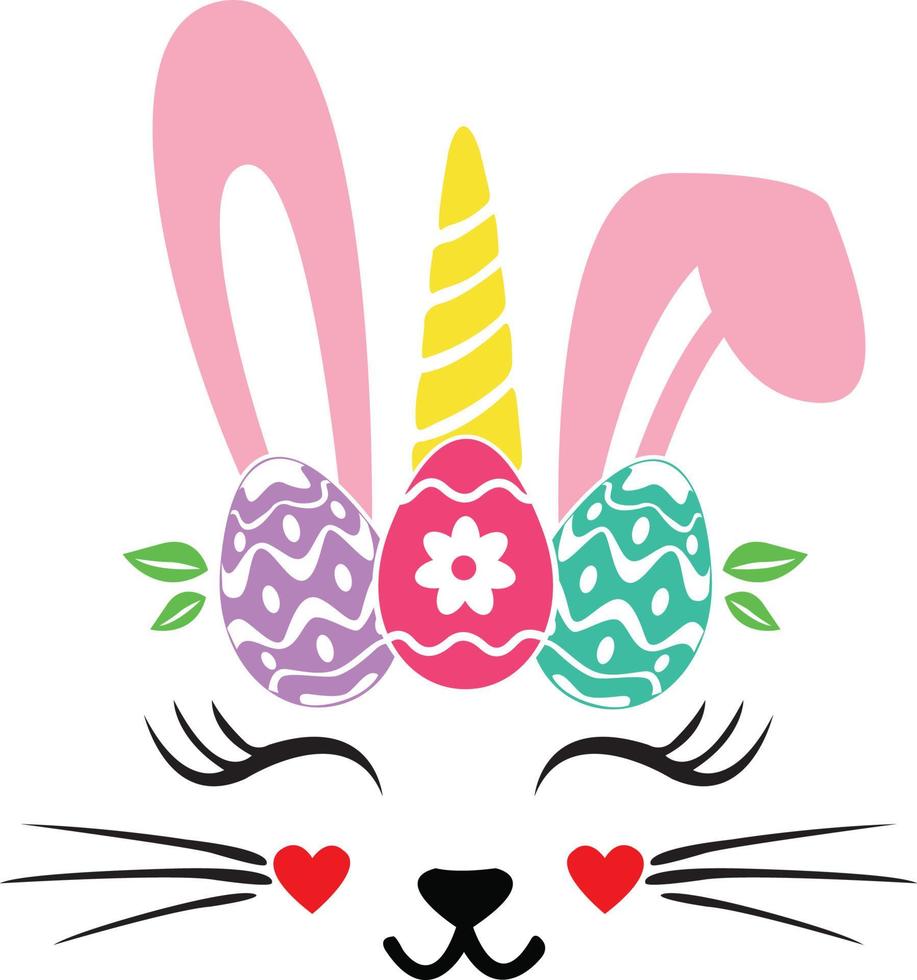 Cat Face Bunny Easter Eggs vector