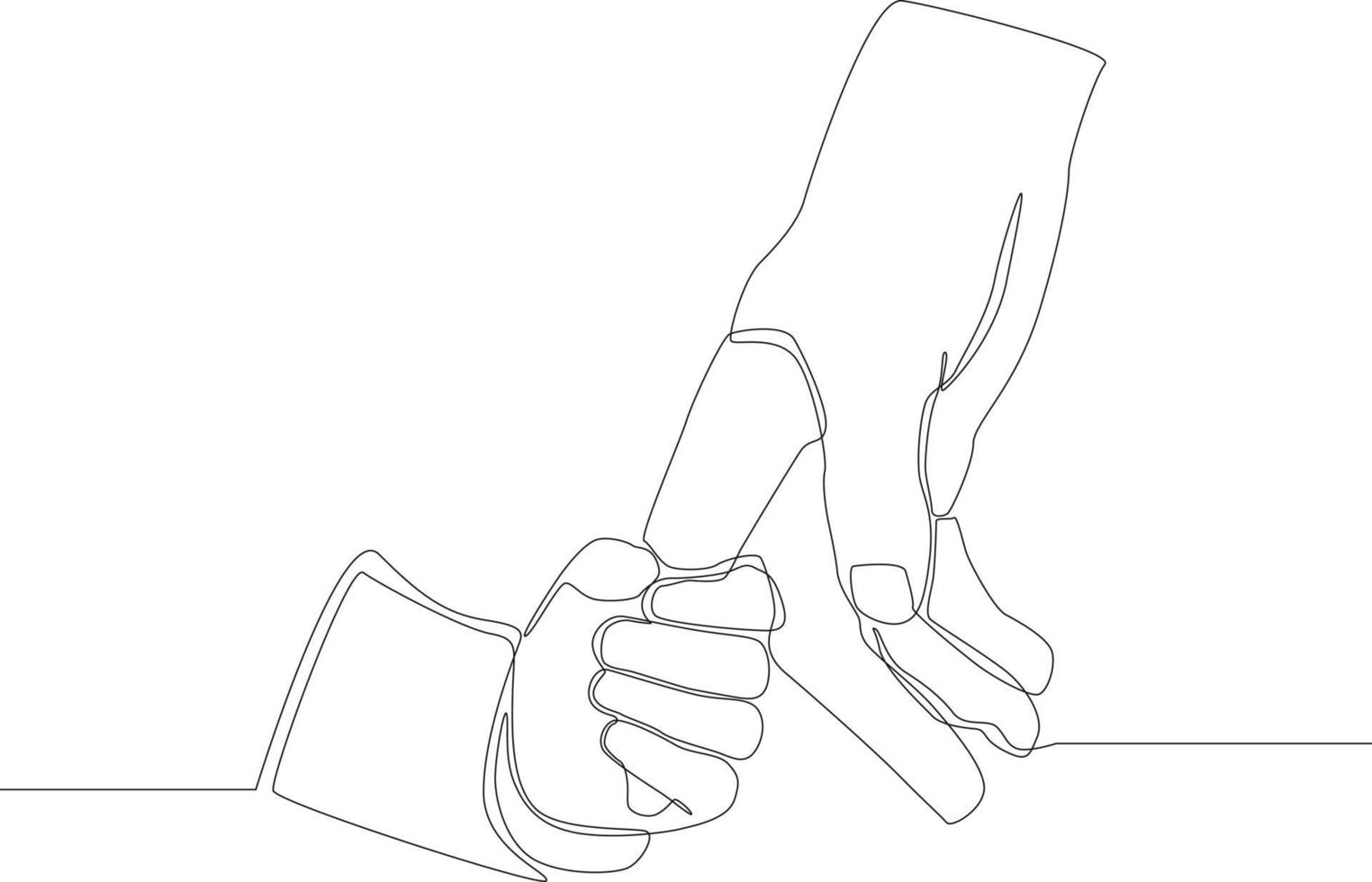 One single line drawing of parent holds the hand of a small child. continuous line draw design graphic vector illustration.