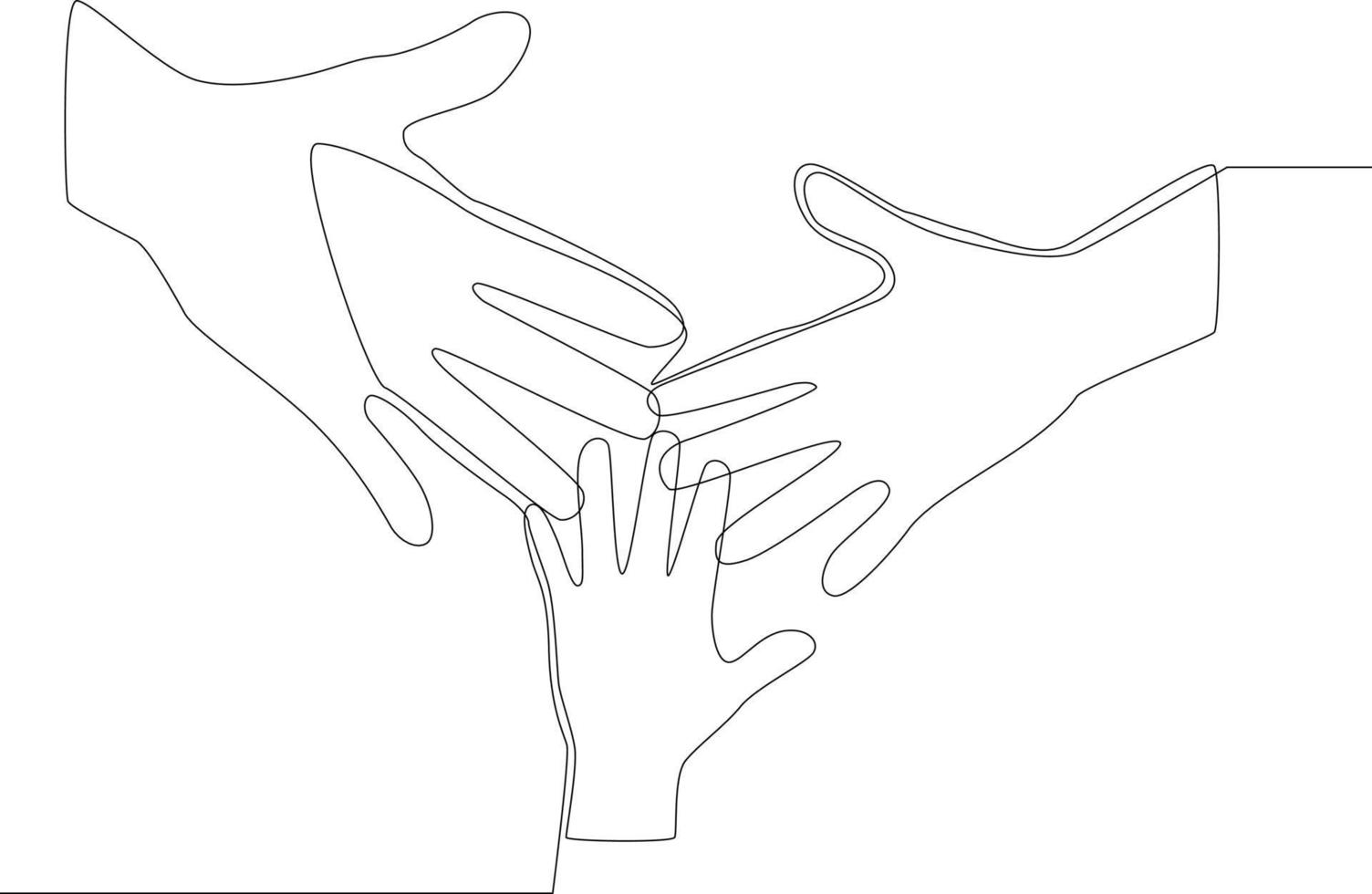 One single line drawing of Family with stack of hands. continuous line draw design graphic vector illustration.