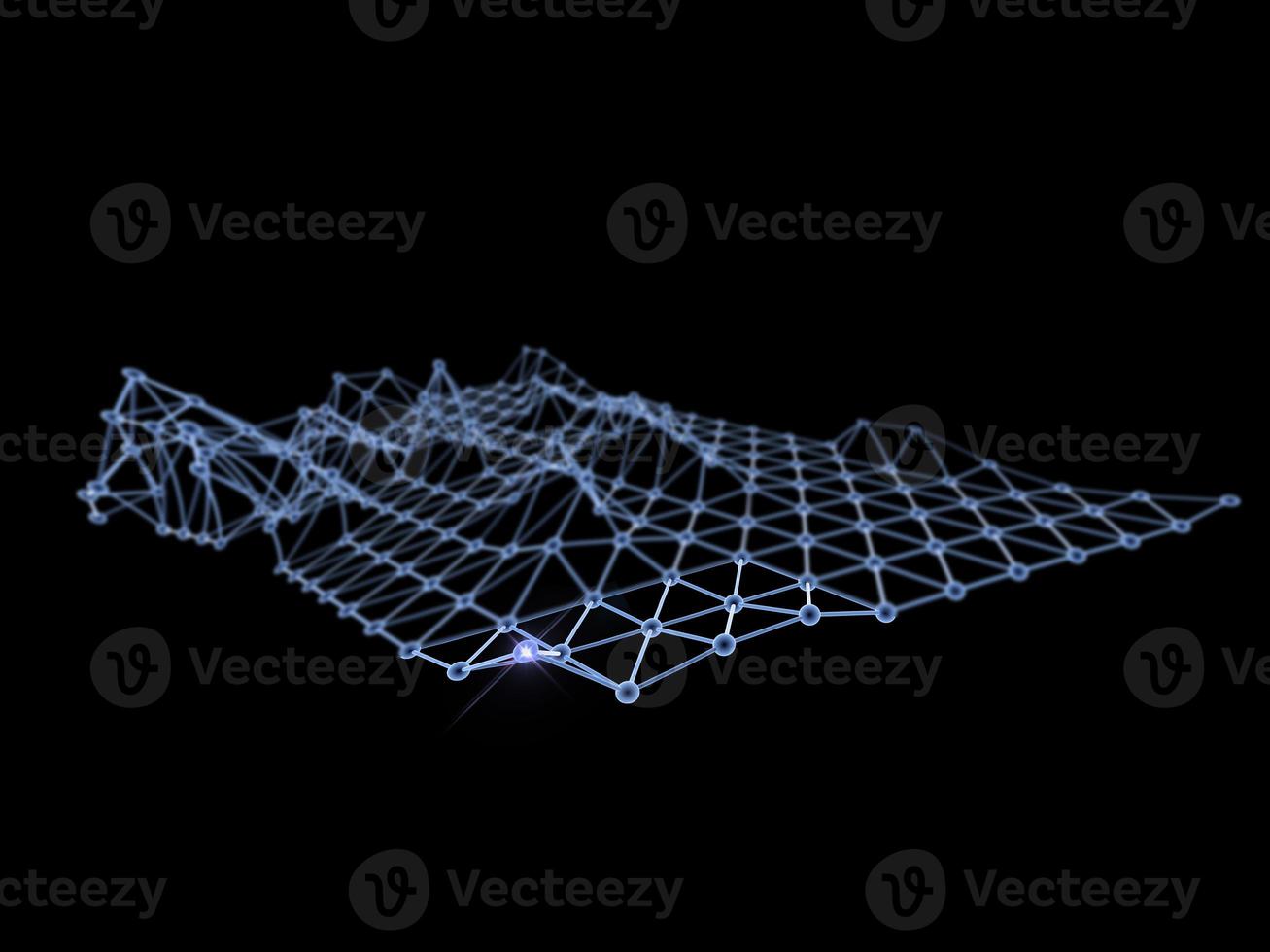 Block chain network concept 3d technology, background made of circle lines and particles. 3D rendering. photo