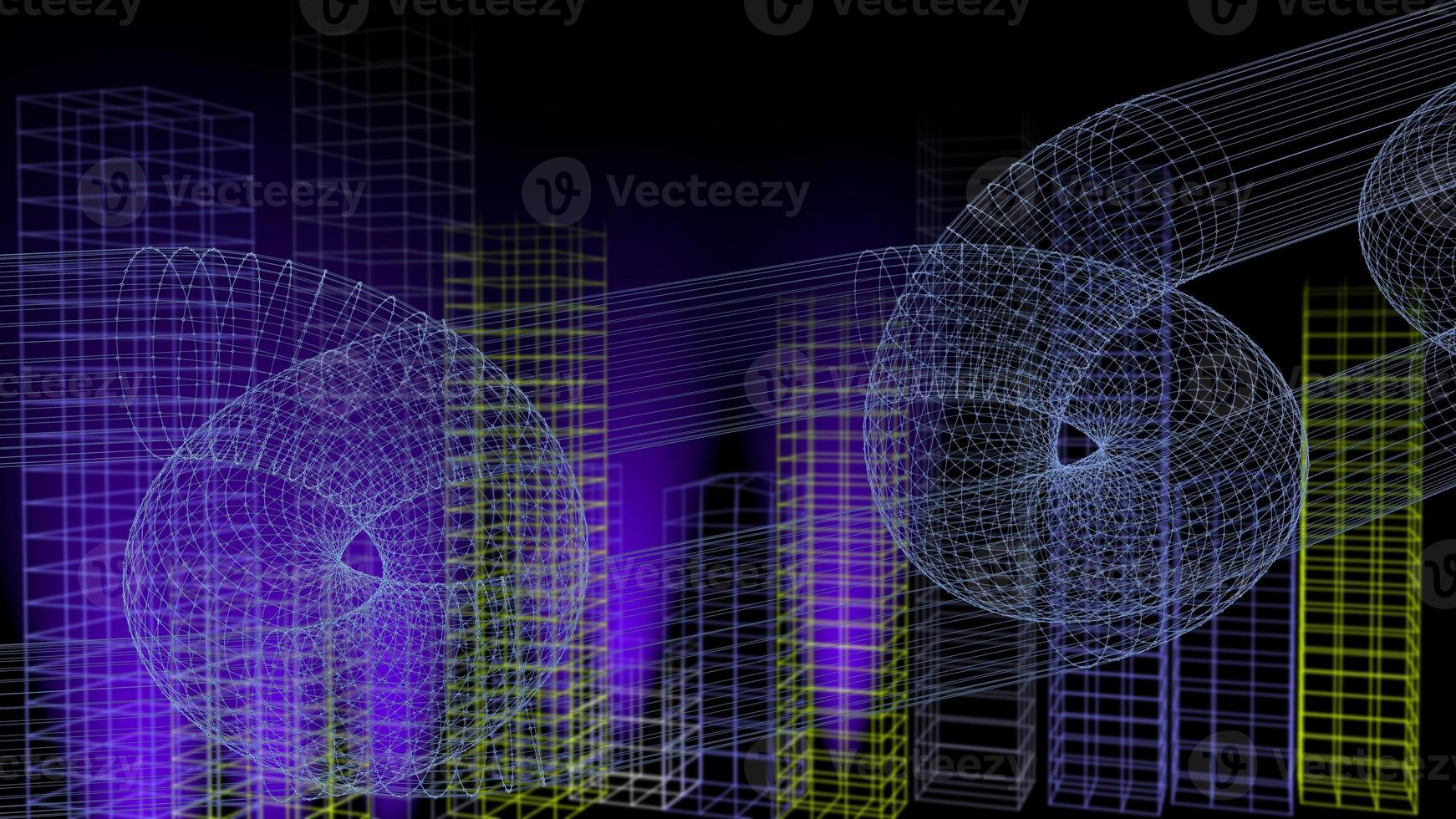 Block chain network concept 3d technology, background made of circle lines and particles. 3D rendering. photo