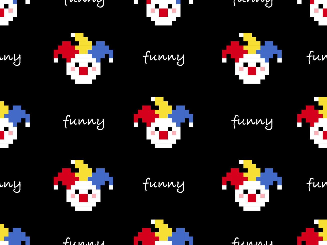 Clown cartoon character seamless pattern on black background.Pixel style vector